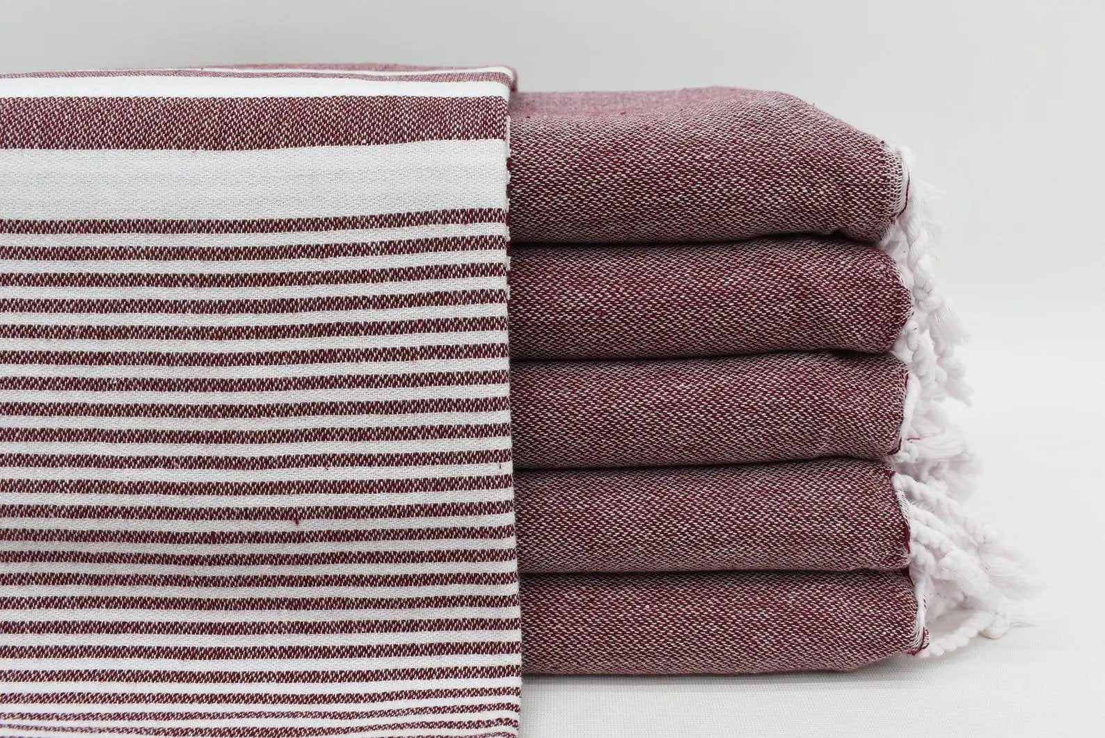 Burgundy Monte Carlo Turkish Towel 40 Inch by 70 Inch Hand Loomed 100 Percent Natural Cotton - Love Salve